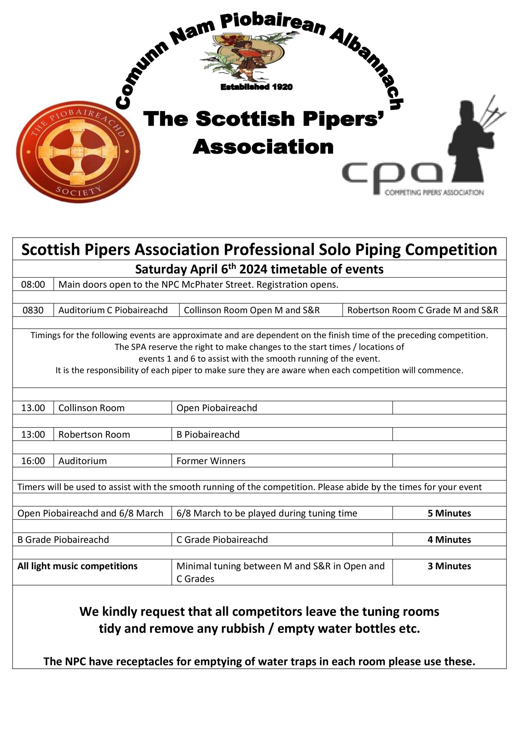 SPA Professional Draw and Information 2024 - Scottish Pipers' Association